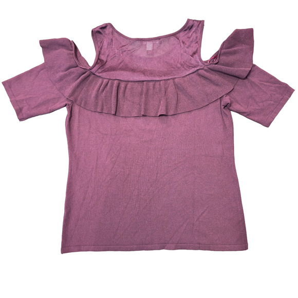 International Concepts Cold Shoulder Ruffle Top Purple Short Sleeve Blouse Large - Picture 5 of 13